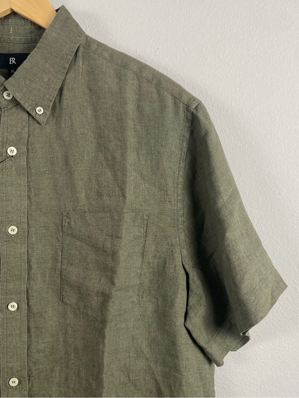 Banana Republic Linen Standard Fit Short Sleeve Button Front Shirt | Olive Green - Picture 10 of 16